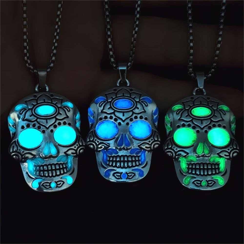 Stoer en kleurrijke "Sugar Skull" ketting met night glow effect!