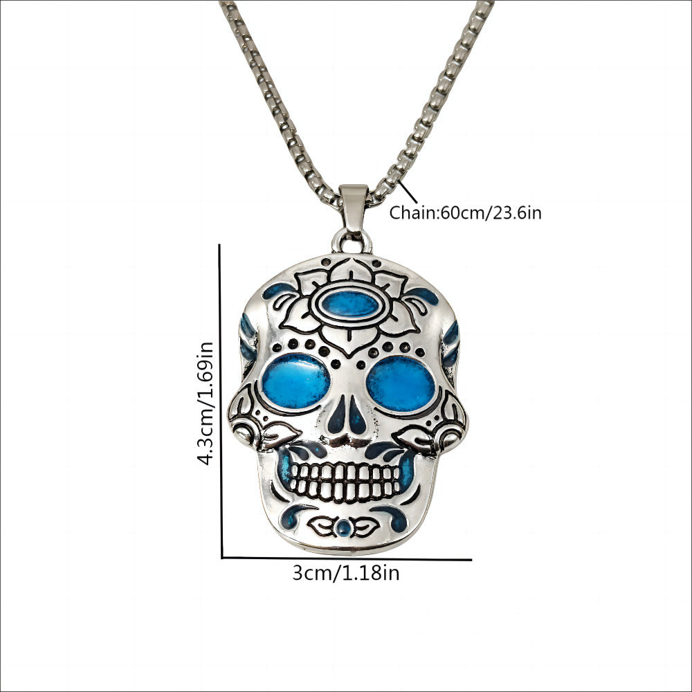 Stoer en kleurrijke "Sugar Skull" ketting met night glow effect!