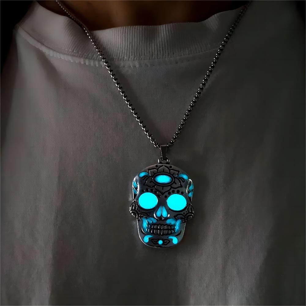 Stoer en kleurrijke "Sugar Skull" ketting met night glow effect!